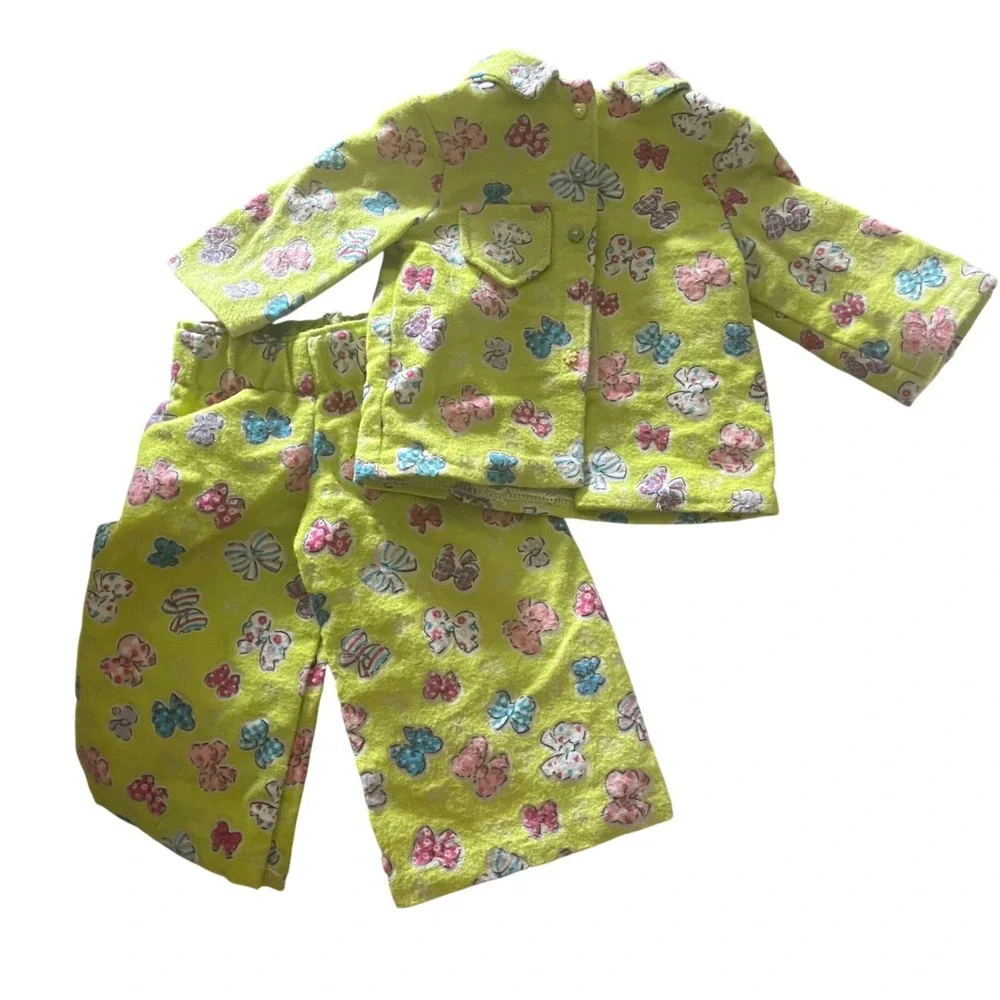 18 inch doll Sized Lime Green Butterfly Bow Pajama Set 2 Piece PJs 18 Inch